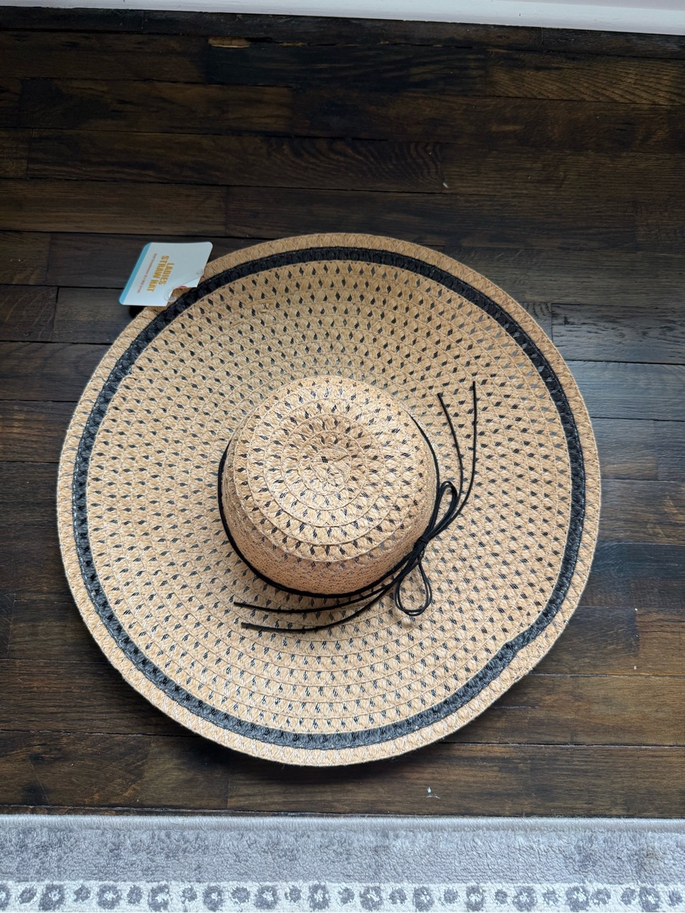 Wide Brim Straw Sun Hat with Black Trim
